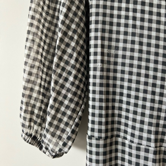 GANNI Black/White Check Gingham Print 3/4 Sleeve Mini Wrap Dress - Picture 5 of 8